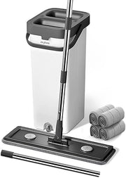 Mop and bucket with Wringer Set, Flat ,for floor cleaning with 3 Microfiber Pads