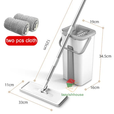 Mop and bucket with Wringer Set, Flat ,for floor cleaning with 3 Microfiber Pads