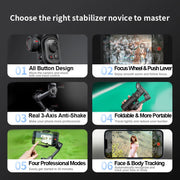 3-Axis Handheld Gimbal Stabilizer for Smartphone with Fill Light for iPhone and Android