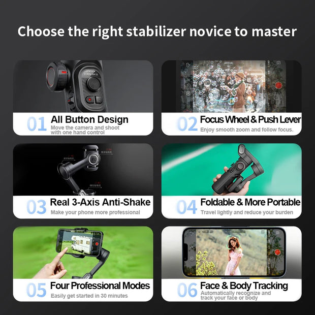 3-Axis Handheld Gimbal Stabilizer for Smartphone with Fill Light for iPhone and Android