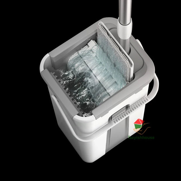 Mop and bucket with Wringer Set, Flat ,for floor cleaning with 3 Microfiber Pads